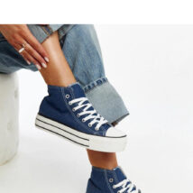 Jeansowe wysokie trampki na grubej podeszwie Bagy – Solea