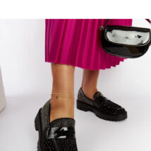 Czarne mokasyny zdobione cyrkoniami Newport – Solea