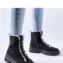 Czarne botki ocieplane z eko-zamszu Pompei – Solea