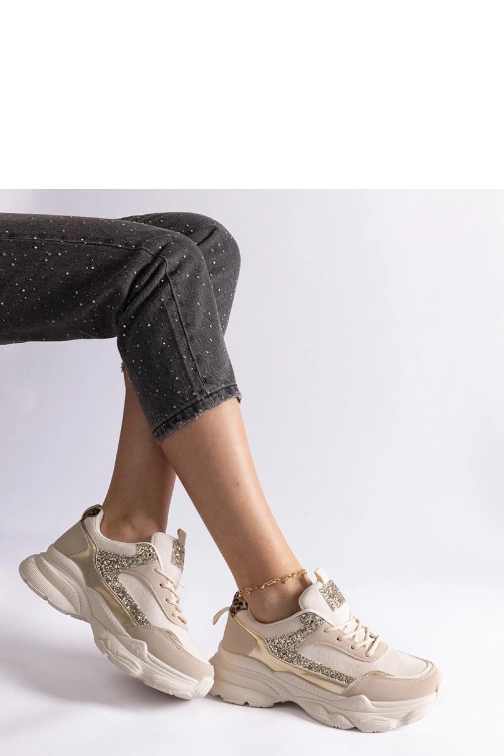 Beżowe sneakersy z brokatowymi wstawkami Clorinda - Solea - obrazek 2