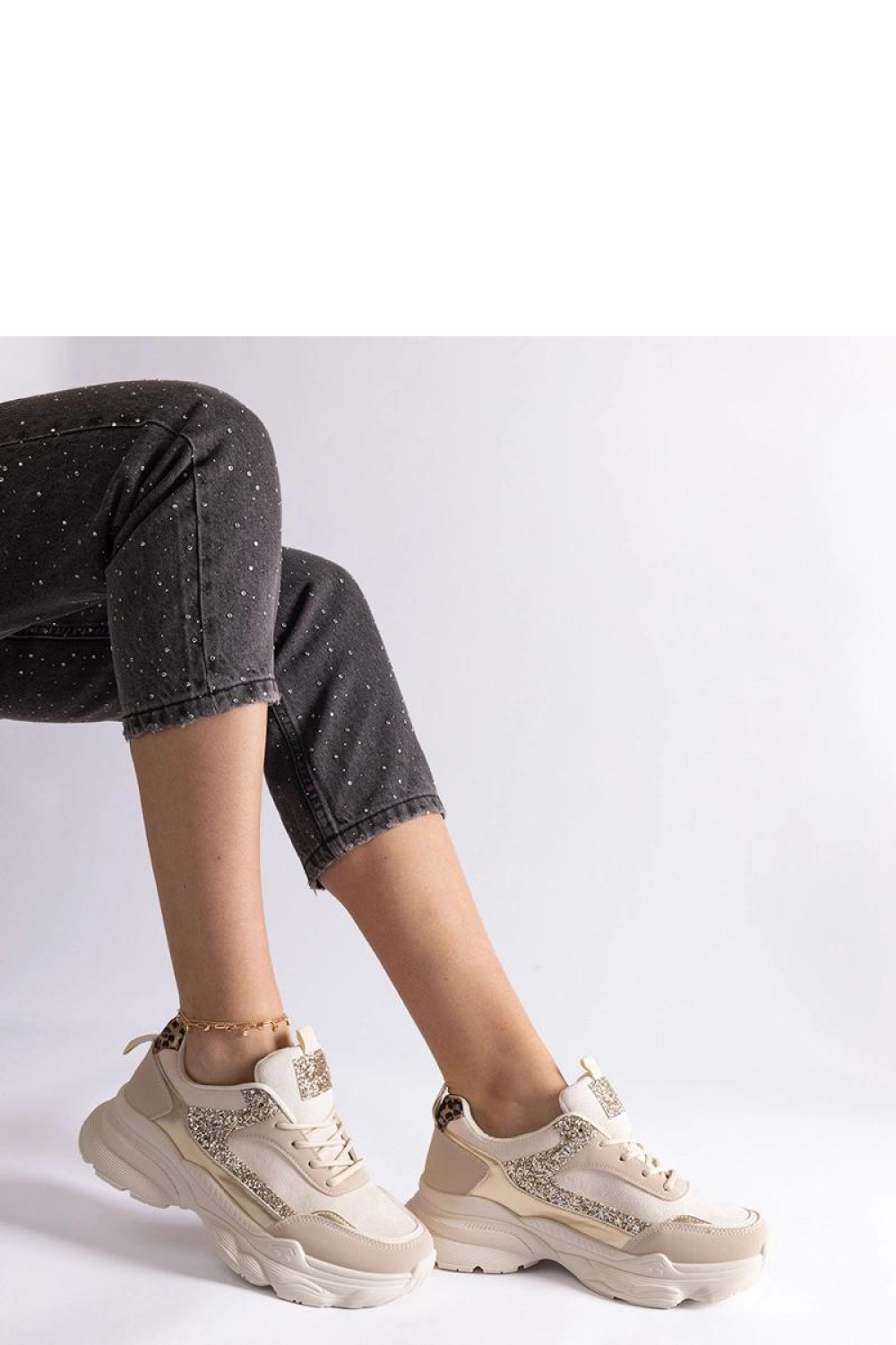 Beżowe sneakersy z brokatowymi wstawkami Clorinda - Solea - obrazek 3