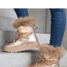 Beżowe ocieplane śniegowce z futerkiem Arilla – Solea