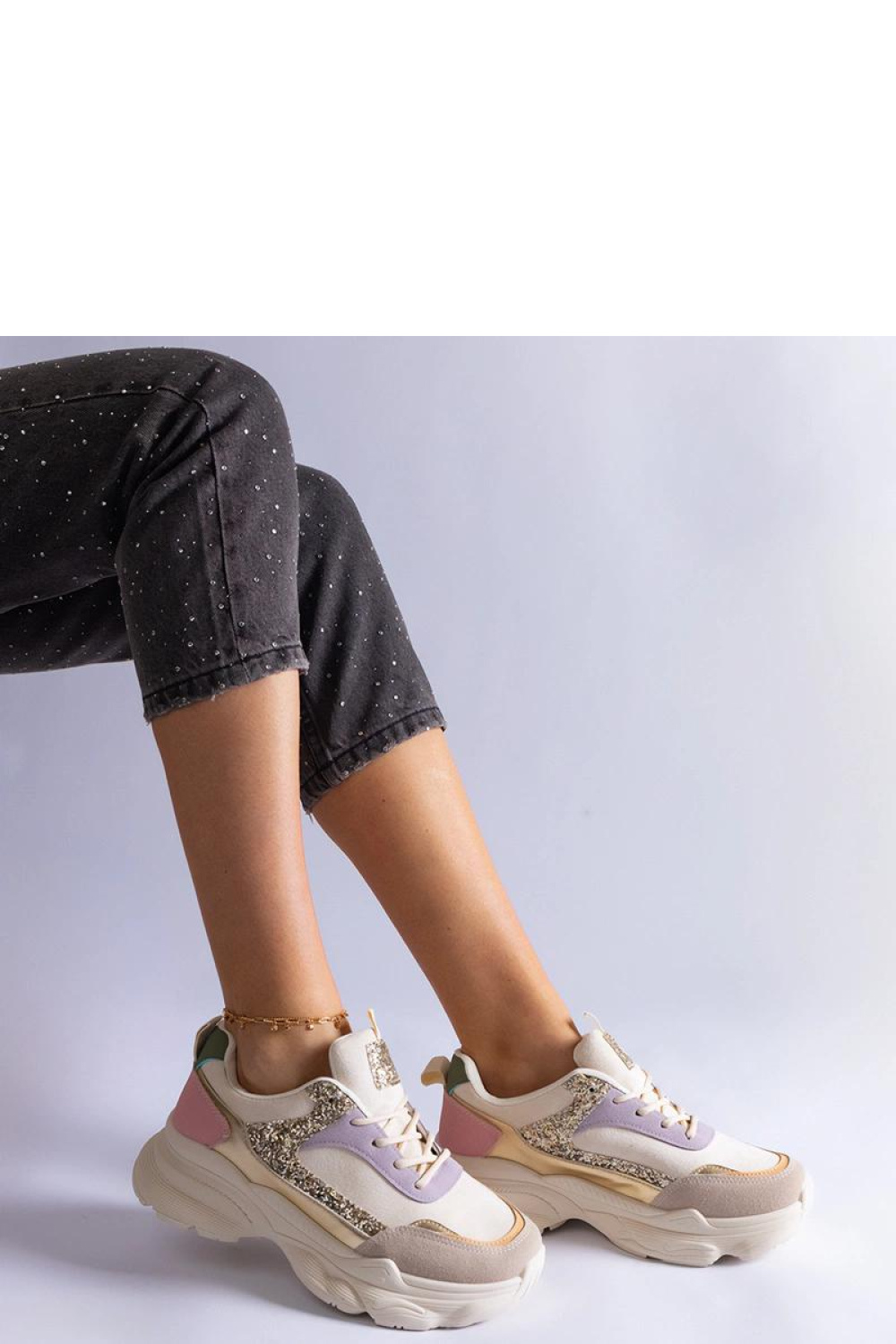 Wielokolorowe sneakersy z brokatowymi wstawkami Clorinda - Solea - obrazek 2