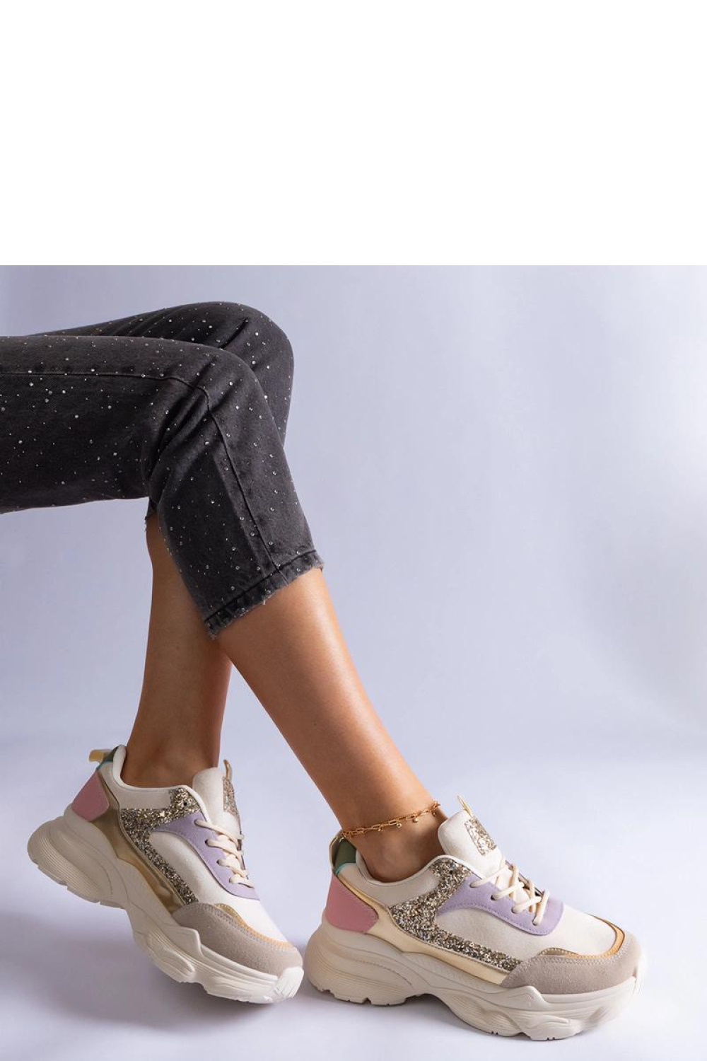 Wielokolorowe sneakersy z brokatowymi wstawkami Clorinda - Solea - obrazek 3