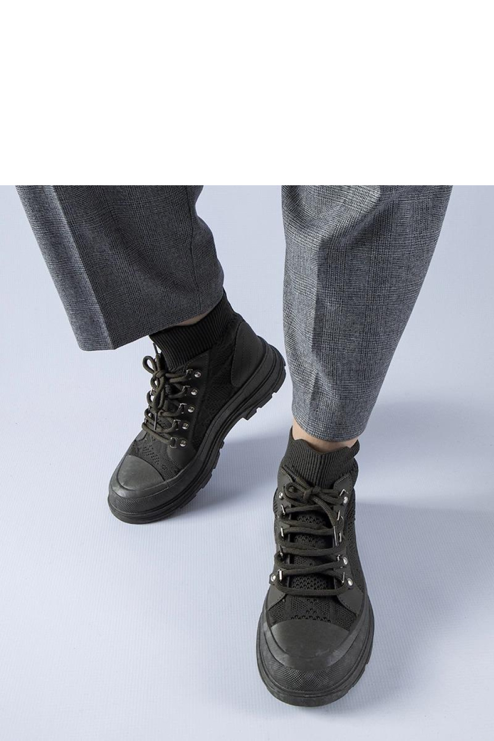 Zielone wysokie materiałowe trampki Casalma - Solea - obrazek 3