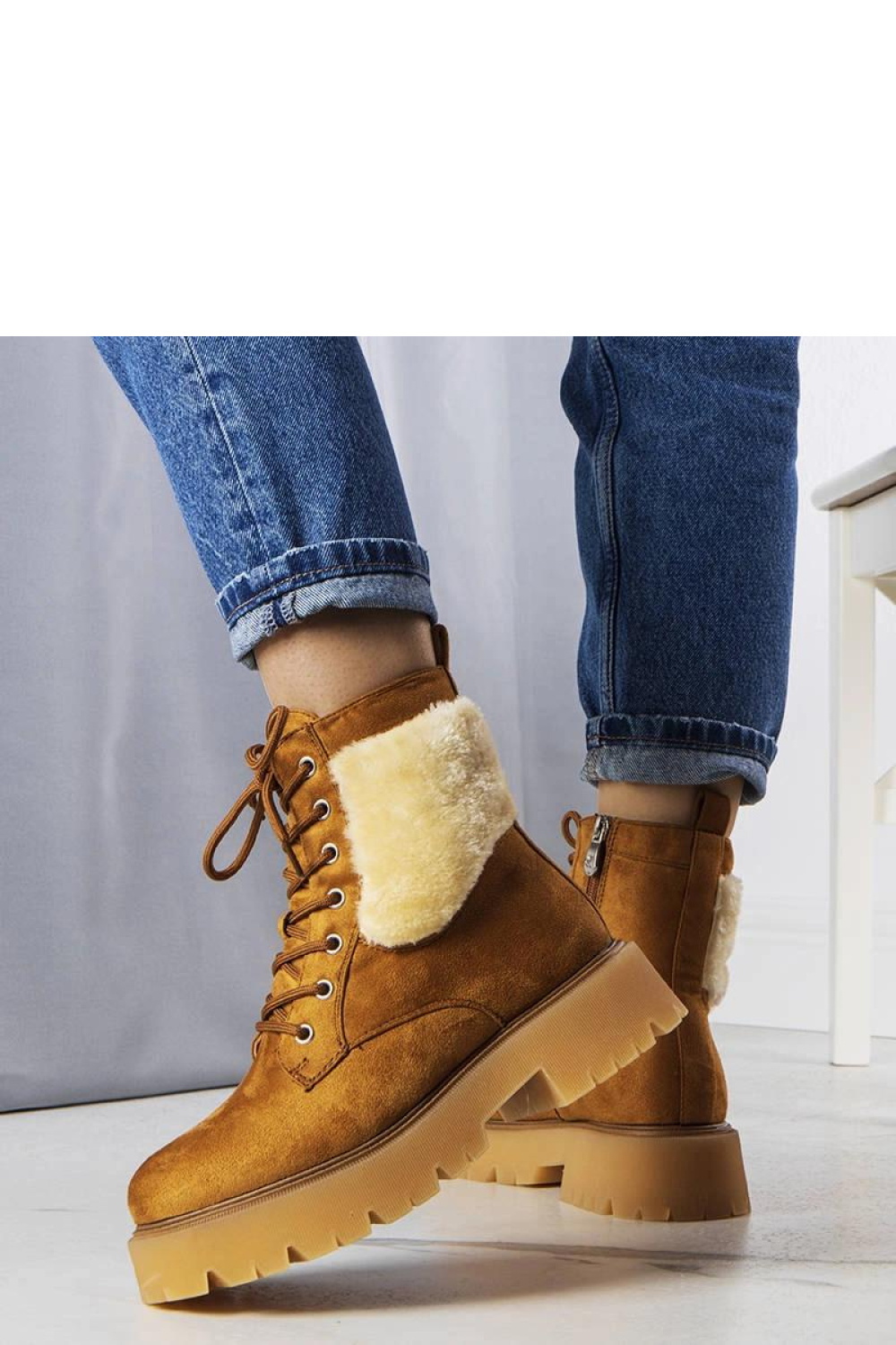 Brązowe ocieplane botki z futerkiem Bernar - Solea - obrazek 3