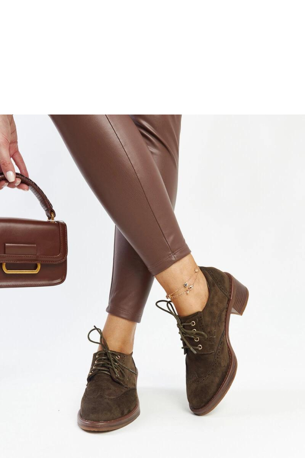 Zielone zamszowe półbuty obcasie Tigard - Solea - obrazek 2