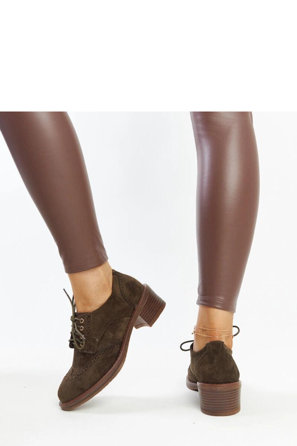 Zielone zamszowe półbuty obcasie Tigard - Solea - obrazek 4