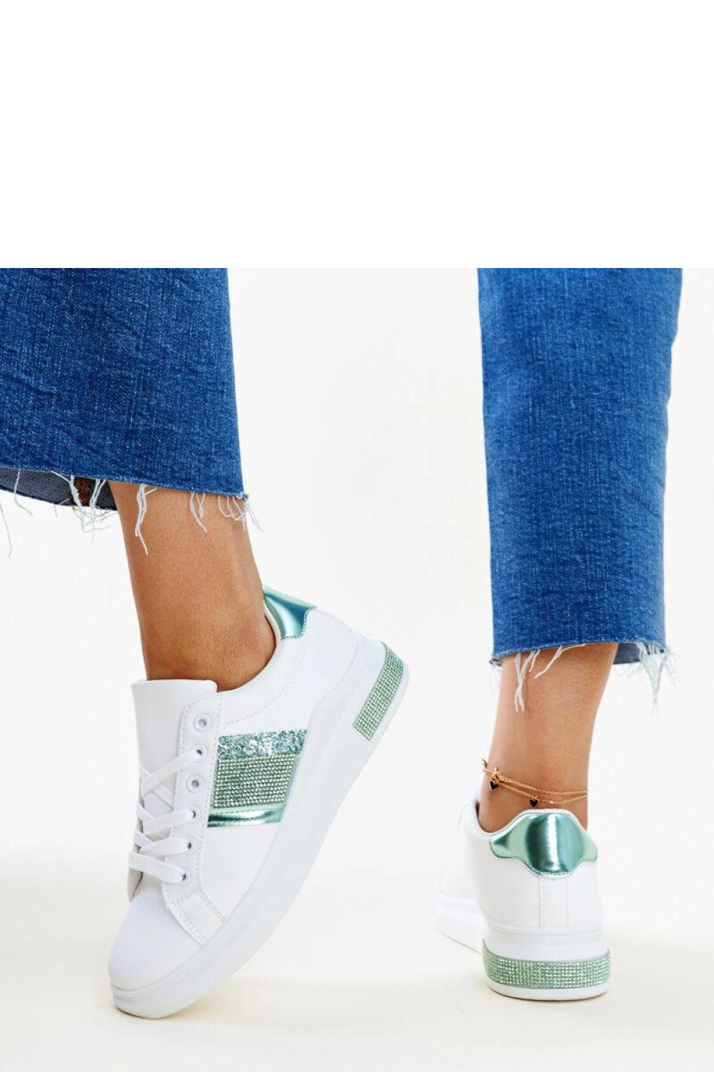 Biało-zielone sneakersy z cyrkoniami Giulia - Solea - obrazek 4