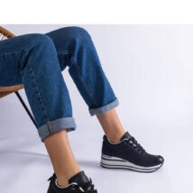 Czarne sneakersy na platformie zdobione brokatem i metaliczną wstawką Ursula – Solea