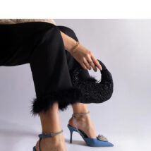 Niebieskie szpilki z odkrytą pięta zdobione cyrkoniami Isoda – Solea