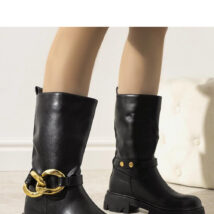 Czarne ocieplane botki z łańcuchem Harrison – Solea