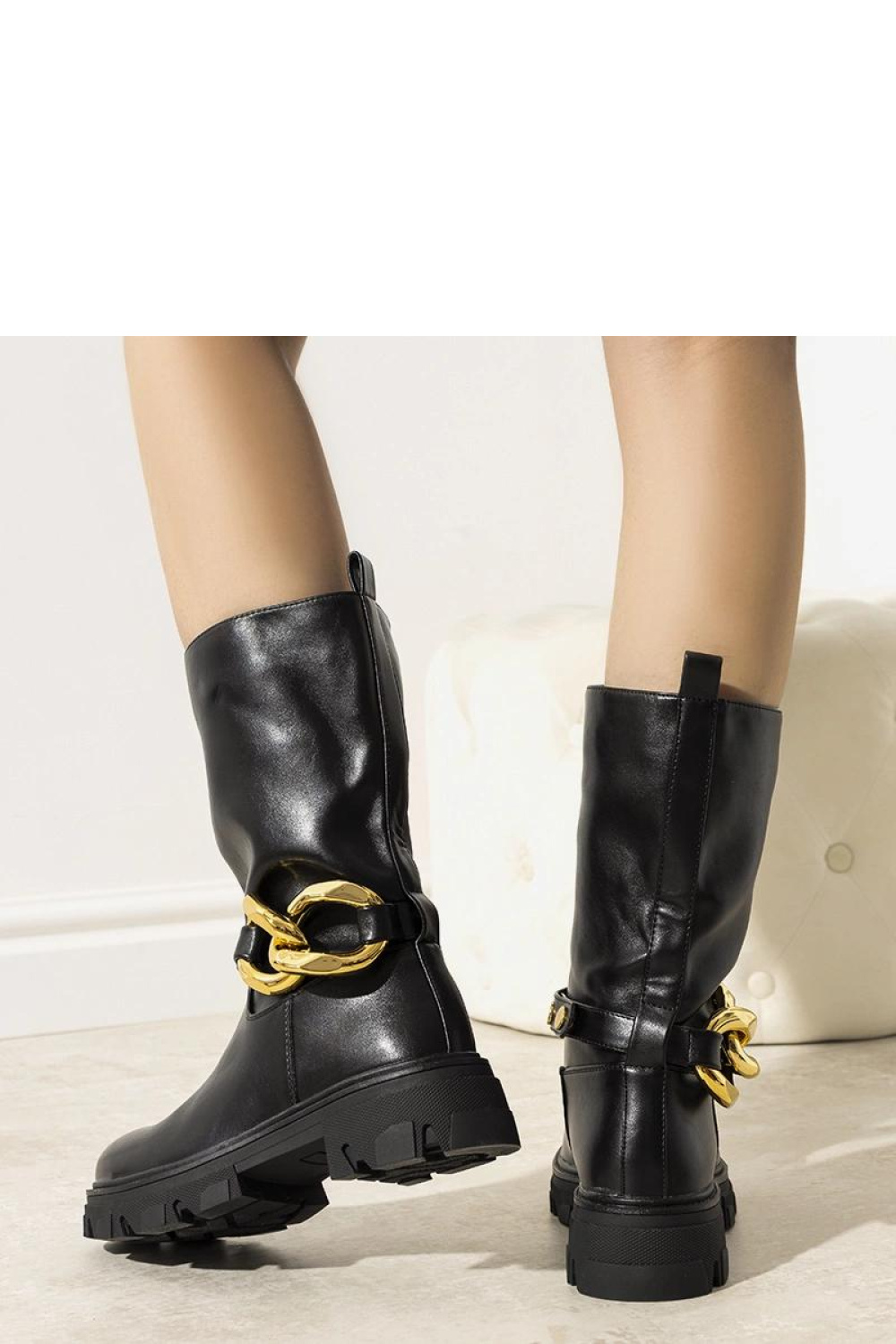 Czarne ocieplane botki z łańcuchem Harrison - Solea - obrazek 2