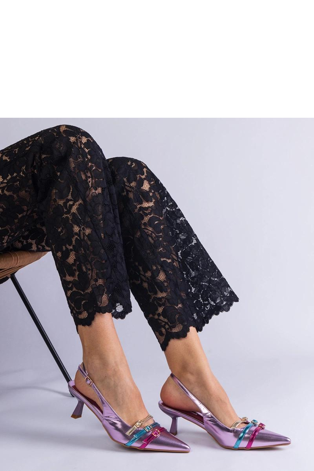 Fioletowe szpilki kaczuszki z otwartą pieta Perfecta - Solea - obrazek 3