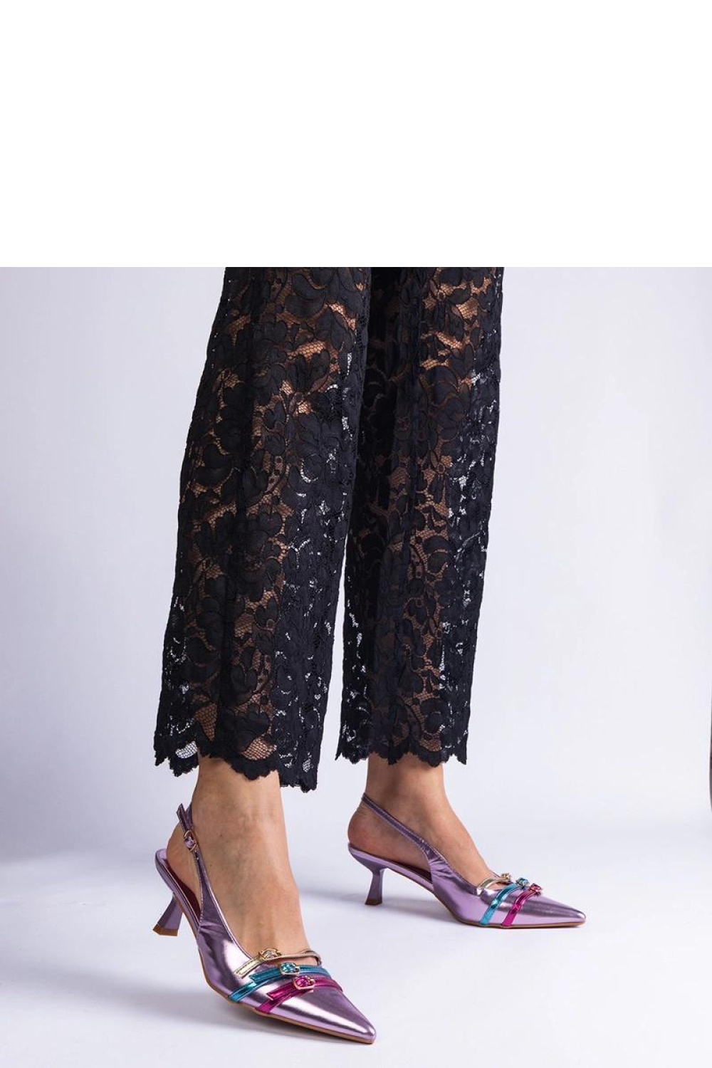 Fioletowe szpilki kaczuszki z otwartą pieta Perfecta - Solea - obrazek 4