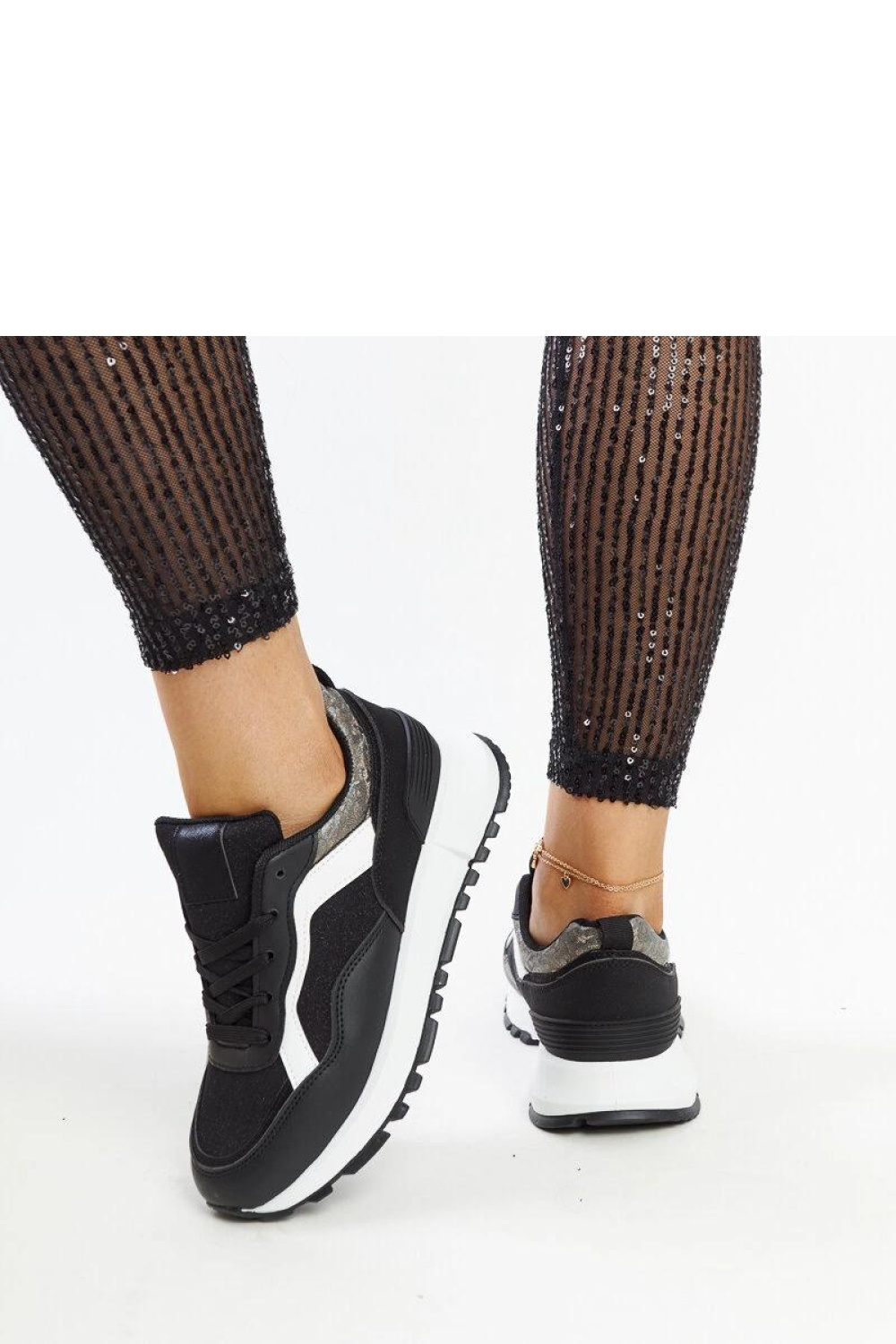 Czarne sneakersy na platformie z brokatem Evelia - Solea - obrazek 4