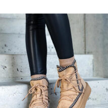 Beżowe śniegowce na platformie sznurowane zdobione haftem Mckenzie – Solea