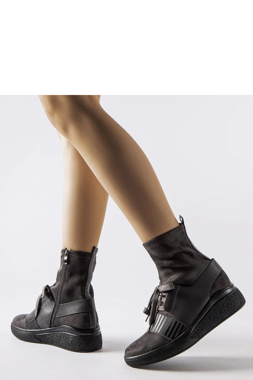 Szare skarpetkowe botki na koturnie Spoleto - Solea - obrazek 3