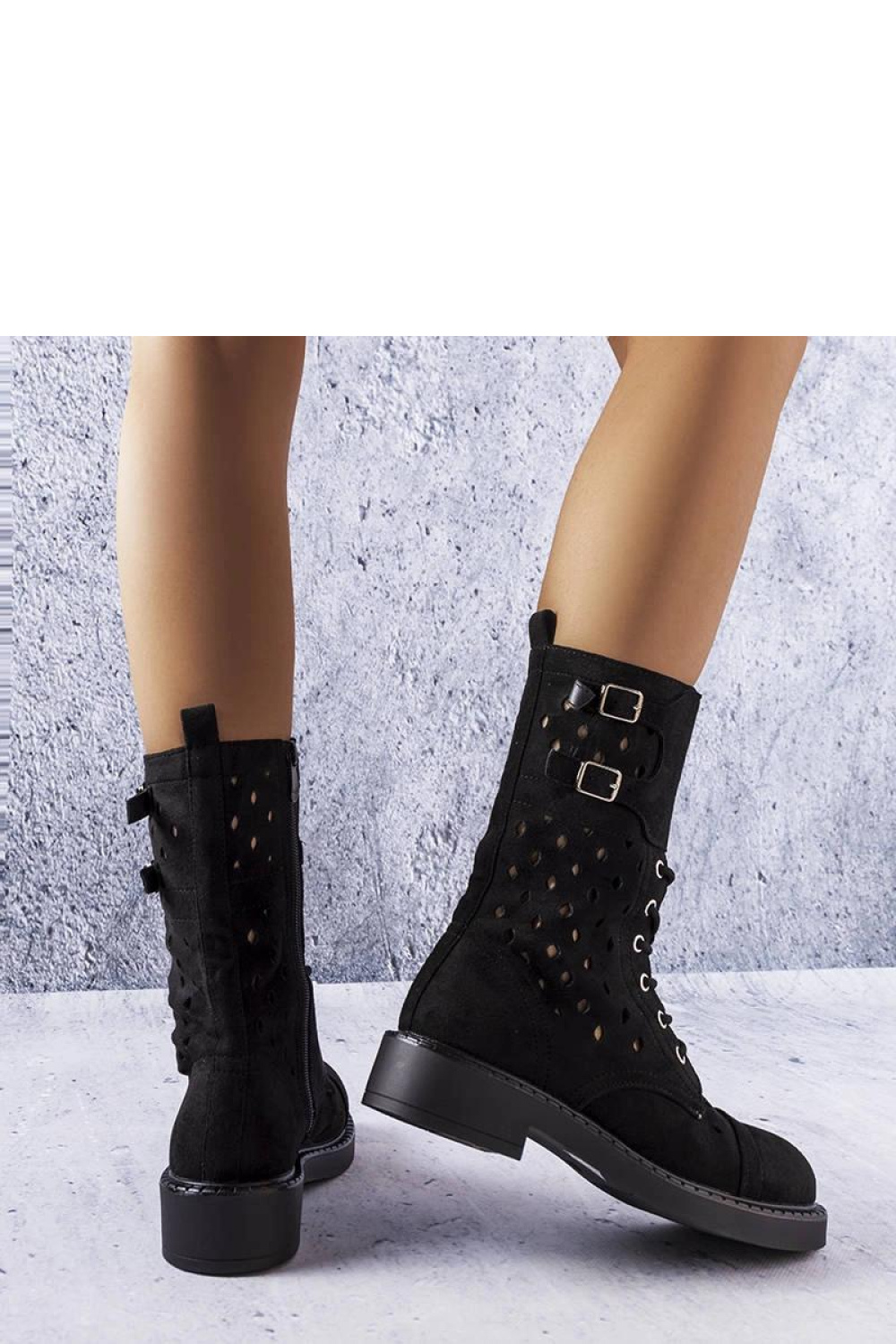 Czarne ażurowe botki Legault - Solea - obrazek 2