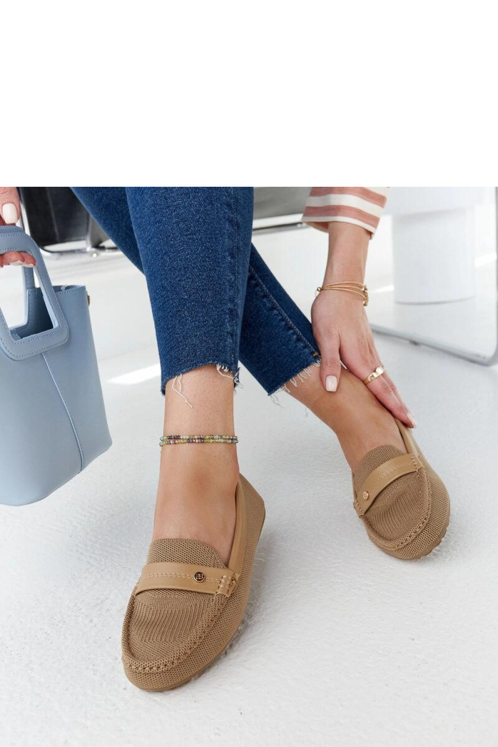 Beżowe materiałowe mokasyny Fombio - Solea - obrazek 2