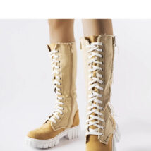 Beżowe materiałowe ocieplane kozaki Palmer – Solea