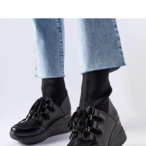 Czarne skarpetkowe botki na koturnie Rochon – Solea