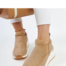 Brązowe sneakersy na koturnie z cyrkoniami Ashleey – Solea