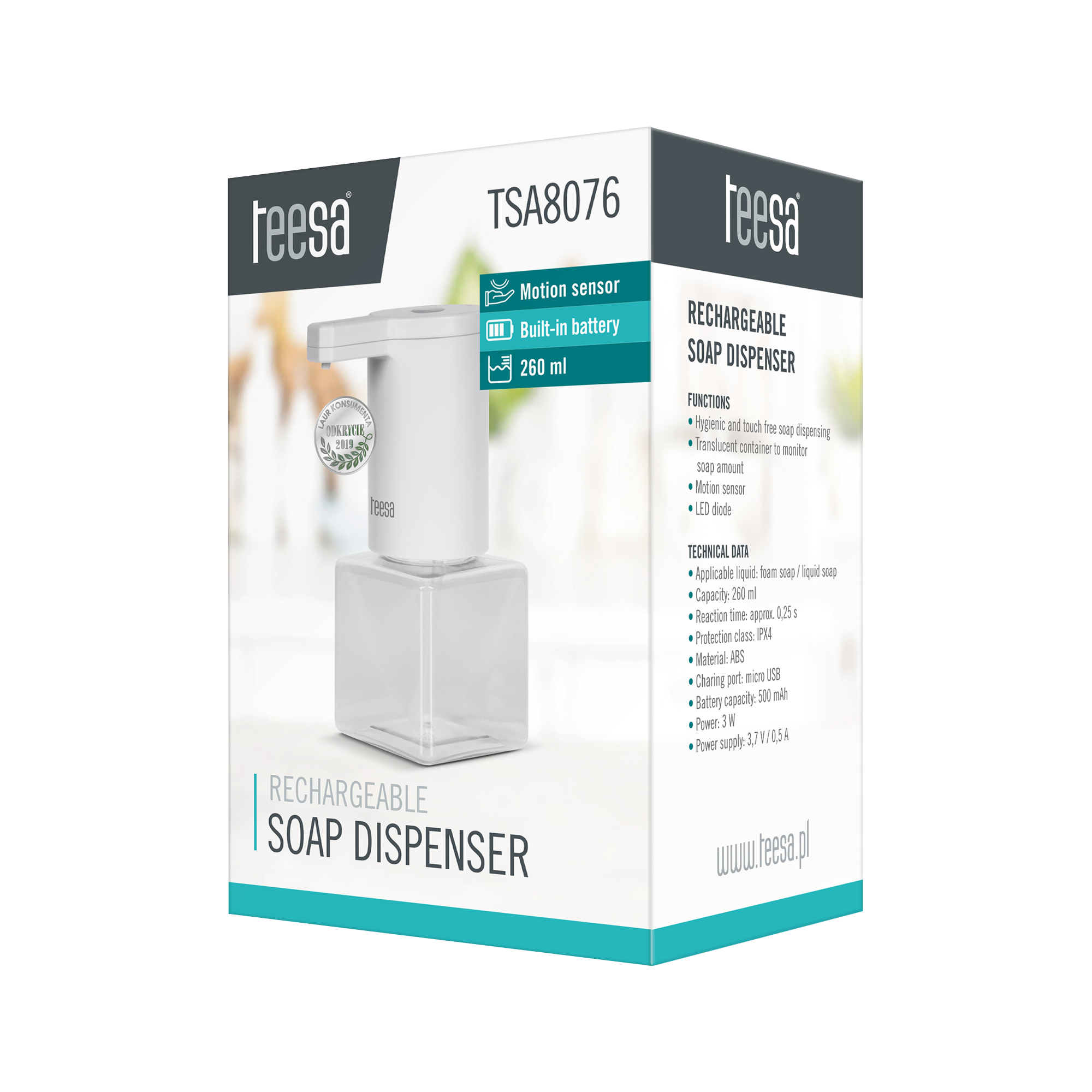 Akumulatorowy dozownik mydła w pianie TEESA - obrazek 6