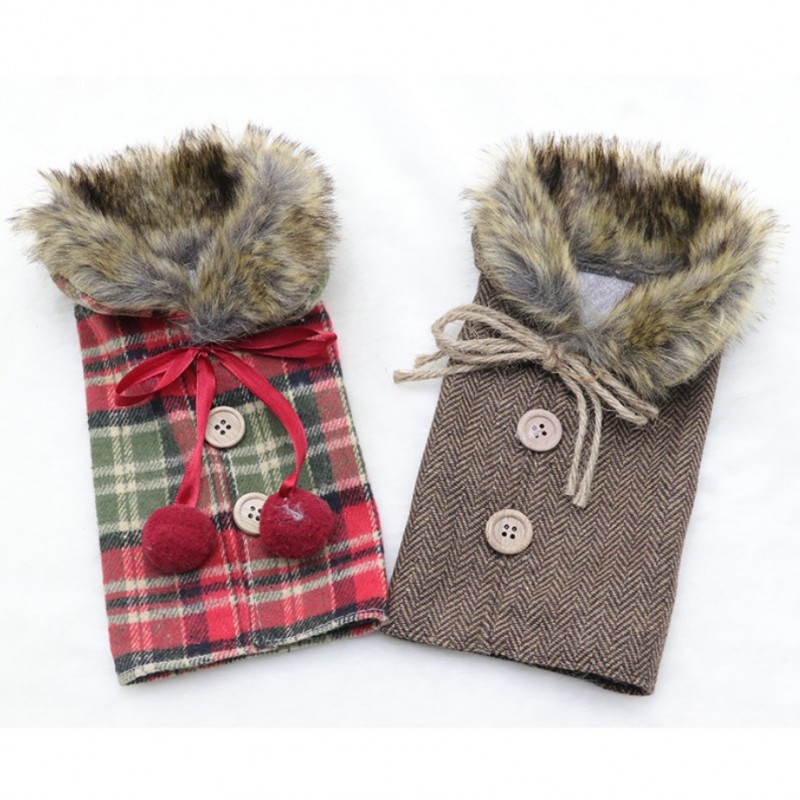 Pokrowiec na butelkę, wino Boże Narodzenie czerwono - zielona krata KSN11 - obrazek 2