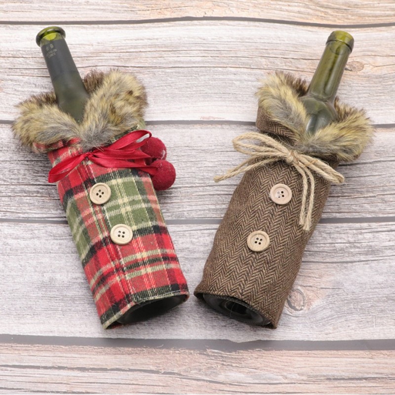 Pokrowiec na butelkę, wino Boże Narodzenie czerwono - zielona krata KSN11 - obrazek 3
