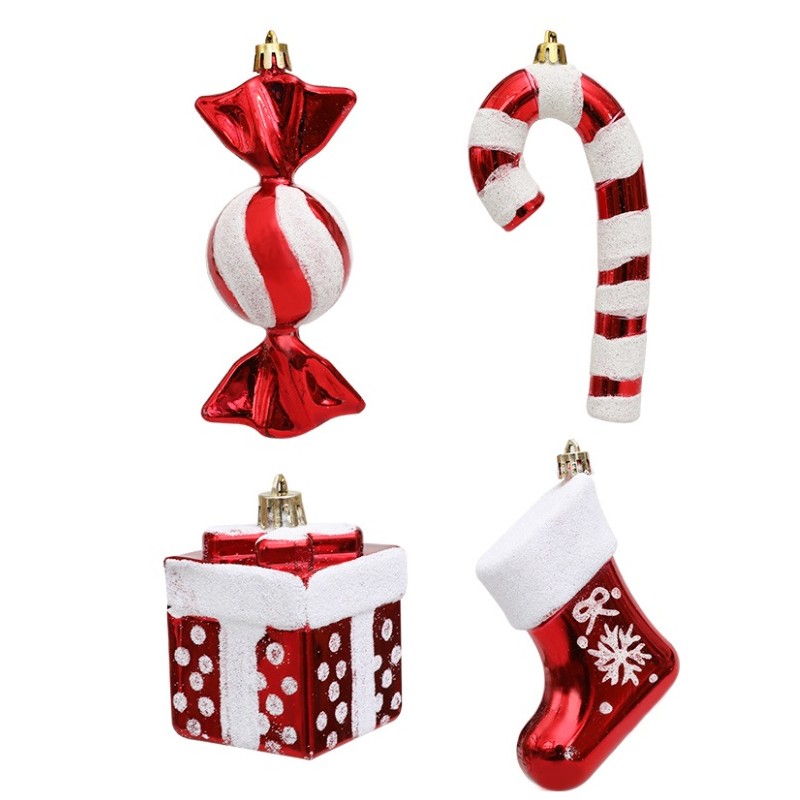 Komplet bombek cukierki 4 szt XL czerwone w opakowaniu, bombki na choinkę BSN51 - obrazek 2