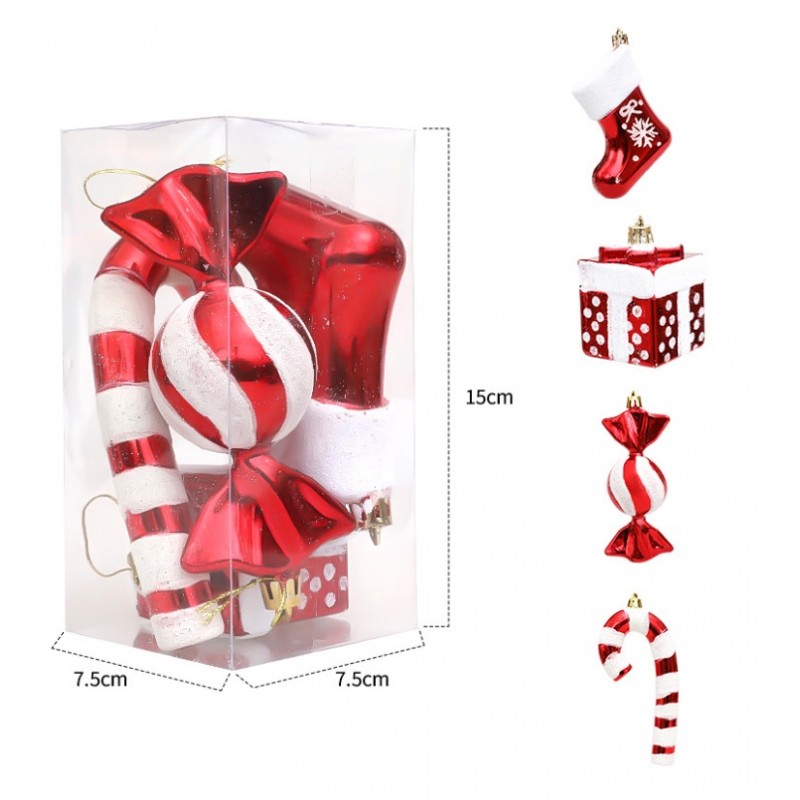 Komplet bombek cukierki 4 szt XL czerwone w opakowaniu, bombki na choinkę BSN51 - obrazek 3