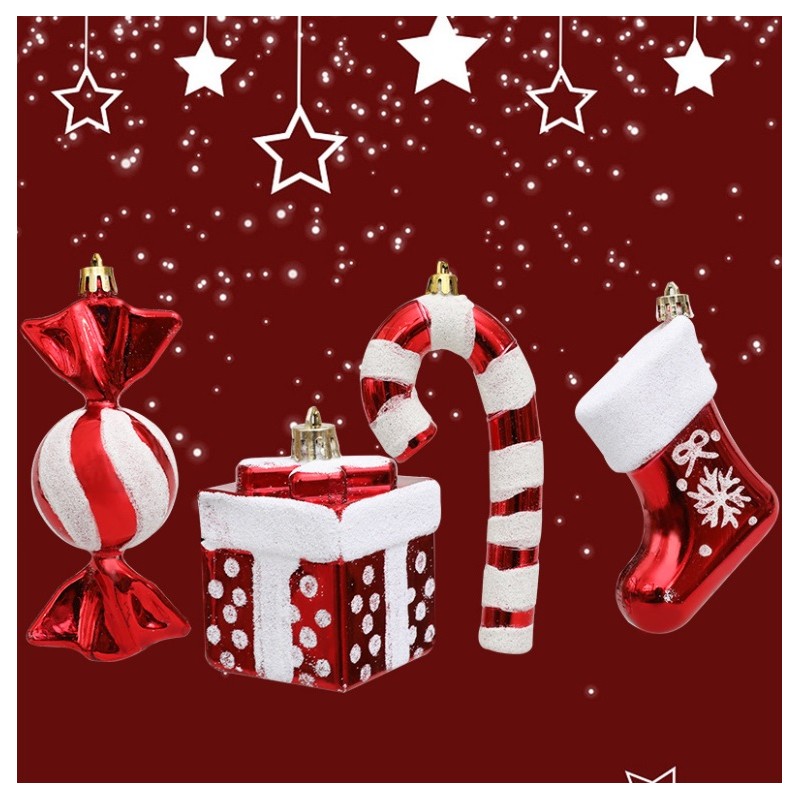 Komplet bombek cukierki 4 szt XL czerwone w opakowaniu, bombki na choinkę BSN51 - obrazek 4