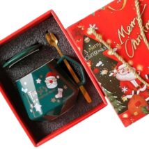 KUBEK ŚWIĄTECZNY – zestaw w pudełku z pokrywką i łyżeczką 225ml, zielony KB08ZIE