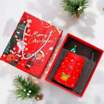 KUBEK ŚWIĄTECZNY – zestaw z silikonową pokrywką i rurką 400ml, czerwony KB06CZE