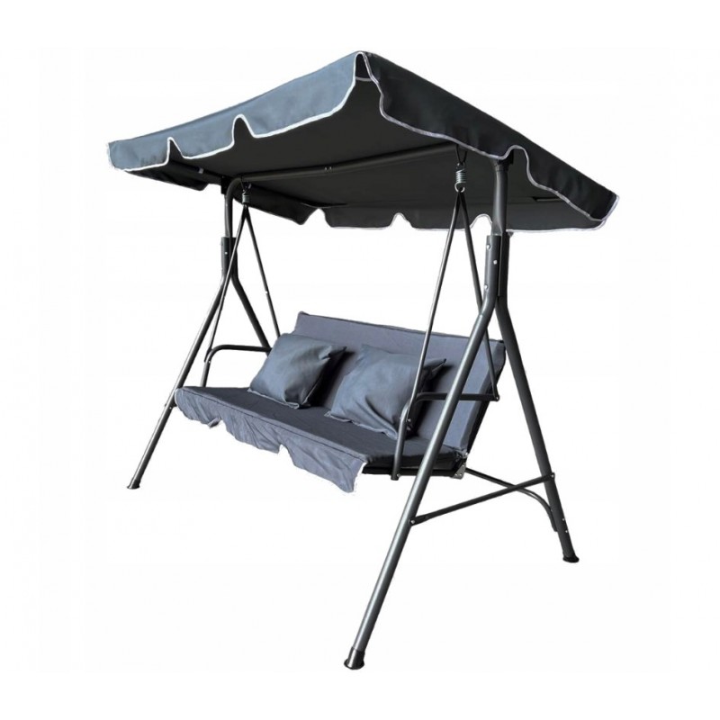 Huśtawka ogrodowa 3-osobowa z baldachimem i 2 poduszkami, grafitowa HO01 - obrazek 2