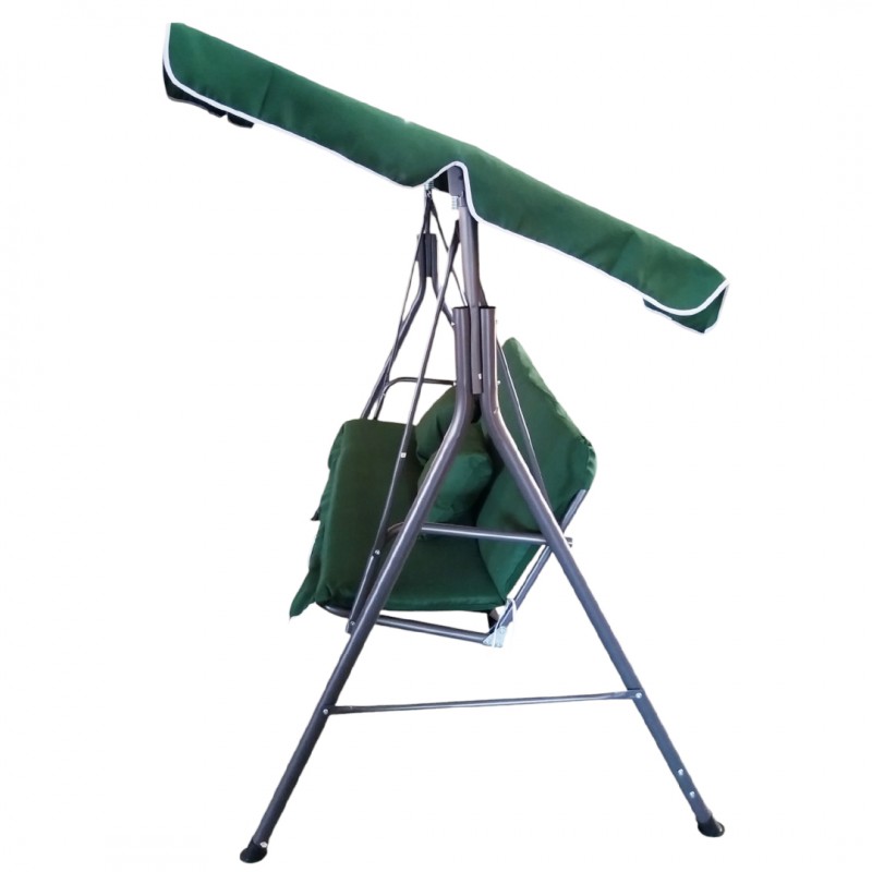 Huśtawka ogrodowa 3-osobowa z baldachimem i 2 poduszkami, zielona HO01ZIE - obrazek 3