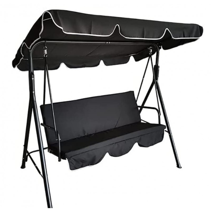 Huśtawka ogrodowa 3-osobowa z baldachimem i 2 poduszkami, czarna HO01CZ - obrazek 2