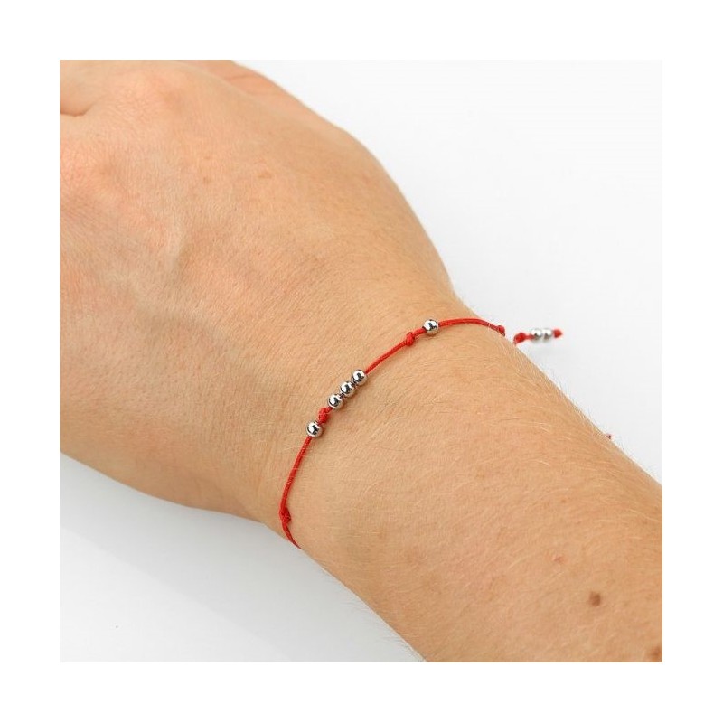 Bransoletka czerwony sznurek DREAM, srebrne kulki BST815
