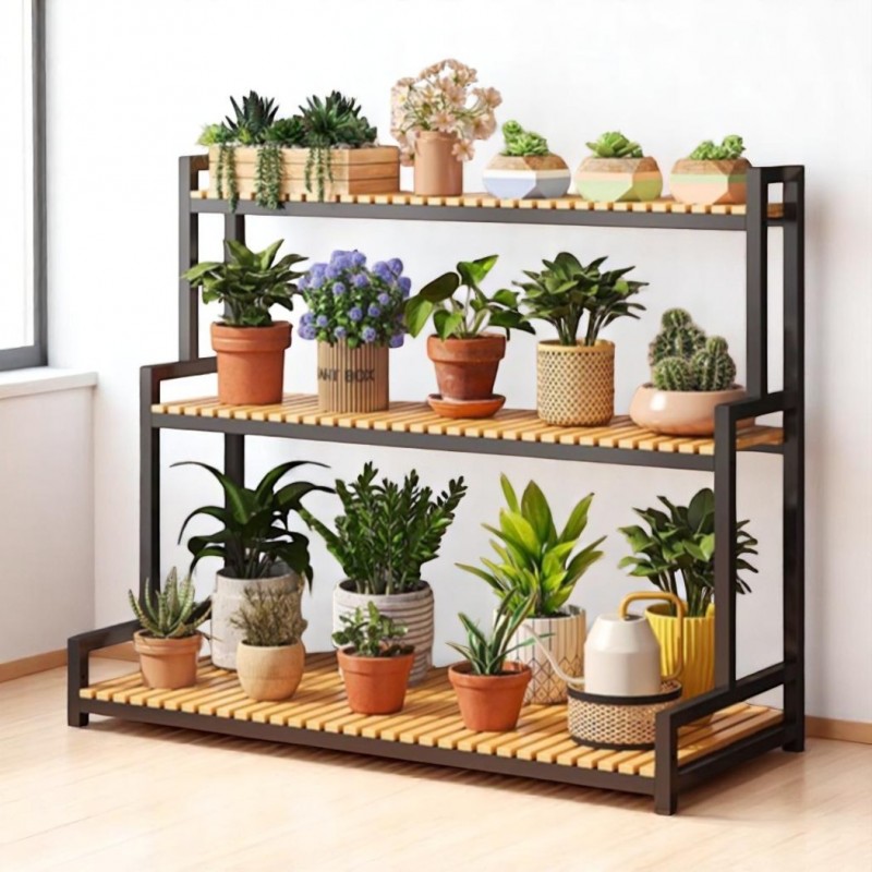 Kwietnik, regał, stojak na kwiaty 3 poziomowy, 120 x 40 x 95cm, czarny SZ47CZ