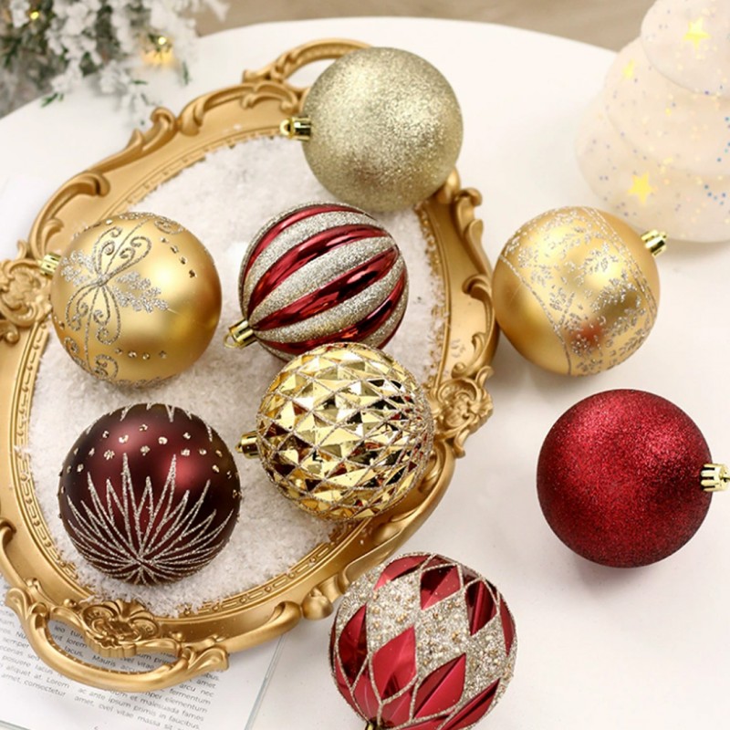 Komplet bombek 16szt w opakowaniu 8cm złote, czerwone, bombki na choinkę BSN58 - obrazek 2