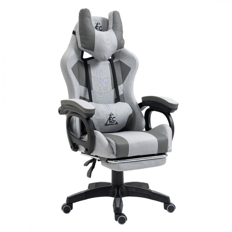 Fotel gamingowy obrotowy STUDENT, podnóżek i poduszka masująca, szary KO23SZ - obrazek 2