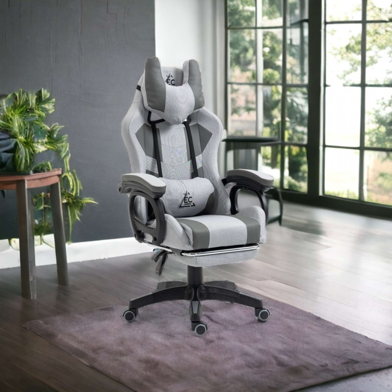 Fotel gamingowy obrotowy STUDENT, podnóżek i poduszka masująca, szary KO23SZ - obrazek 3