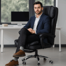 Fotel biurowy obrotowy MASTER PRESTIGE, podnóżek i masażer- ecoskóra czarny KO42CZ