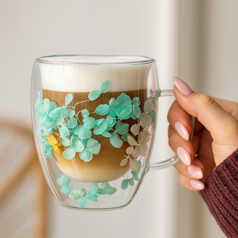 Szklanka termiczna z kwiatami w środku, hortensje zielone 300 ml 1szt SZK179ZIE - obrazek 2