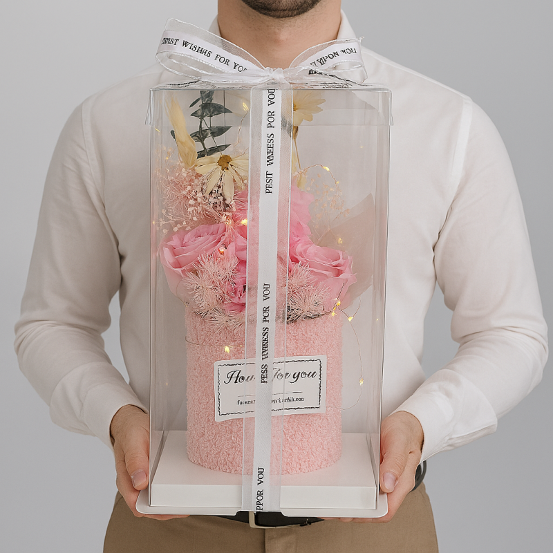 Bukiet zapachowych kwiatów mydlanych w pudełku na prezent, świecące LED BUK21 - obrazek 2