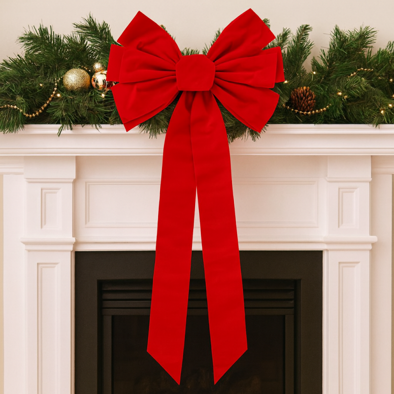 Duża czerwona kokarda ozdoba świąteczna na drzwi, choinkę 45,7 x 91,4cm WOZ46
