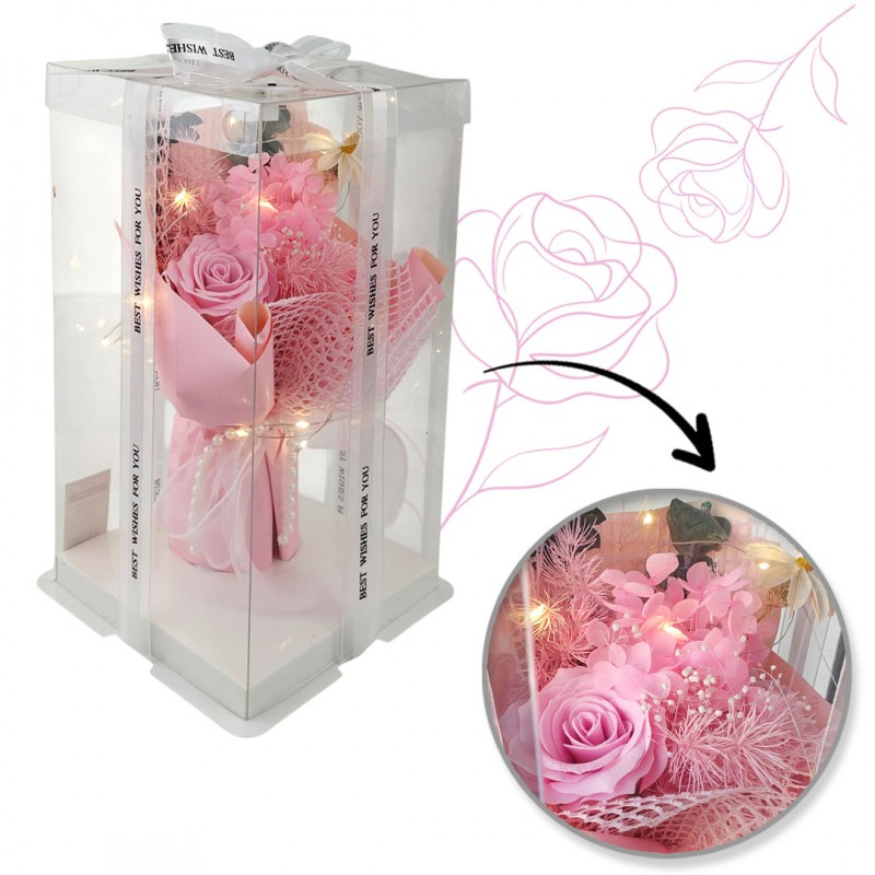 Bukiet zapachowych kwiatów mydlanych w pudełku na prezent, świecące LED BUK19 - obrazek 4