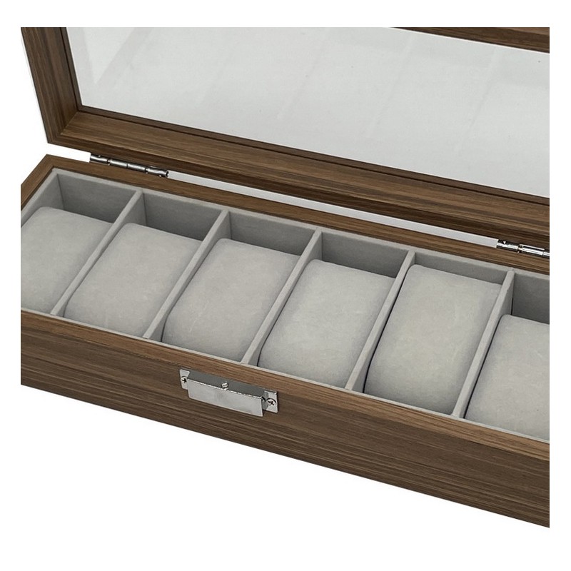 Szkatułka na 6 zegarków, etui, organizer zamykany ze szkłem 31x12x7,5cm PDMDF04 - obrazek 3