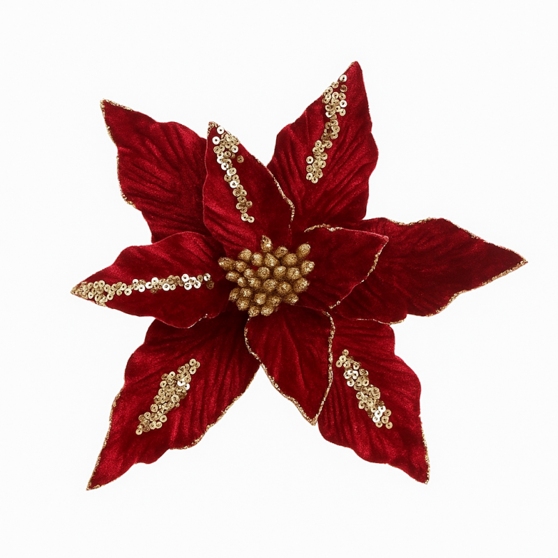 Kwiat na choinkę BOŻE NARODZENIE XXL 26 cm brokat i cekiny, bordowy WOZ47 - obrazek 3